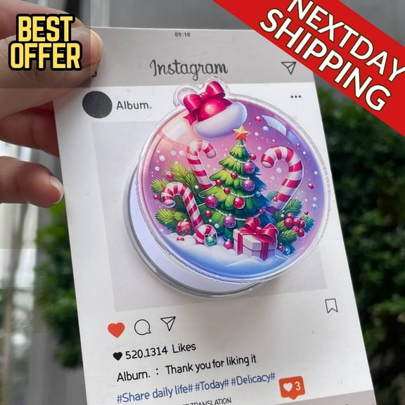 Christmas Snow Globe MagSafe Phone Grip Holiday Popgrip, Candy Cane Phone Stand, Festive Magnetic Holder, Meaningful Xmas Gift