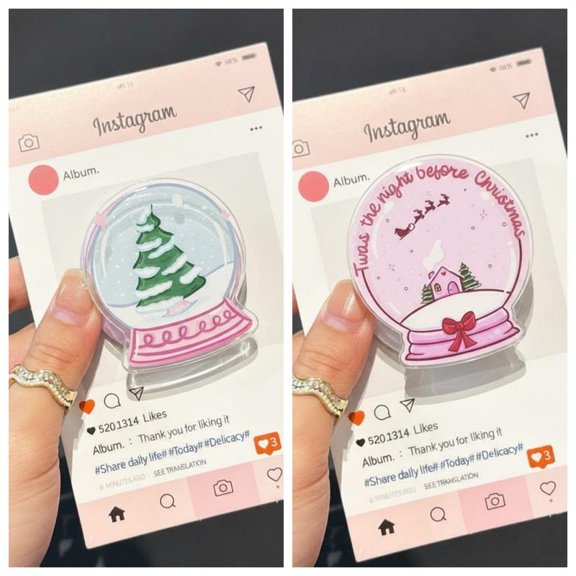 Christmas Snow Globe Magnetic Grip Pink Winter Edition