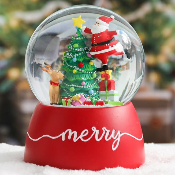 Christmas Snow Globe Music Box-Christmas Musical Adorable Reindeer Snow Globe Water Globe,Music Box With Santa And Rudolph Plays ,Christmas Home Decoration And Gift For Children Adults