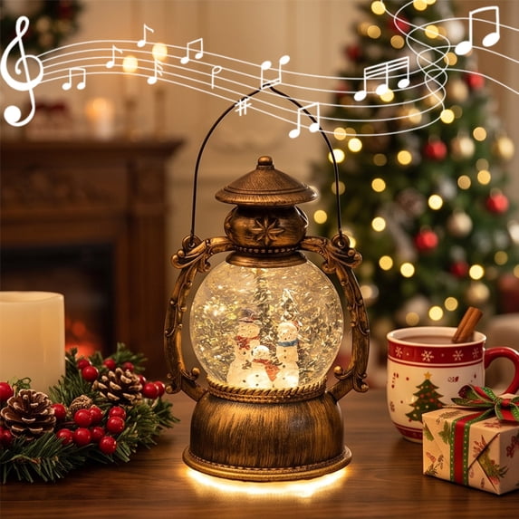 Calif Snow Christmas Snow Globe Music Box, Vintage Carved Oil Lamp LED Night Light ...
