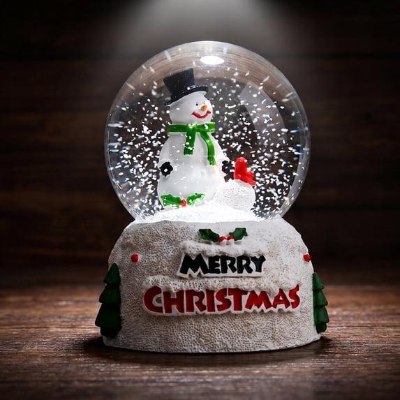 Christmas Snow Globe Resin Glass Ornament,Light Up LED Festive Tabletop Decor for Winter,Holiday,Indoor,Outdoor,Gift,4x3 in