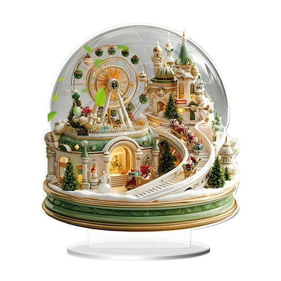 Christmas Snow Globe - Village Style Snow Globe 2D Acrylic Ornaments, Xmas Decorations for Holiday Home Indoor Christmas Decorations and Gifts, A
