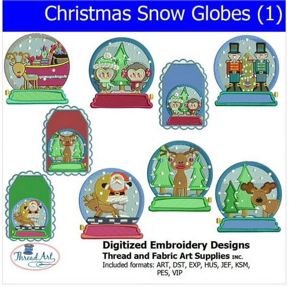 Christmas Snow Globes (1) Embroidery Designs - All Popular Formats Included - Loaded on USB Stick