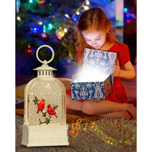 Christmas Snow Globes Cardinal Gifts,Musical Cardinal Snow Globe Christmas Decorations Indoor Lantern Light Up 6H Timer Glitter Globe,Red Bird Cardinal Christmas Decor for Home