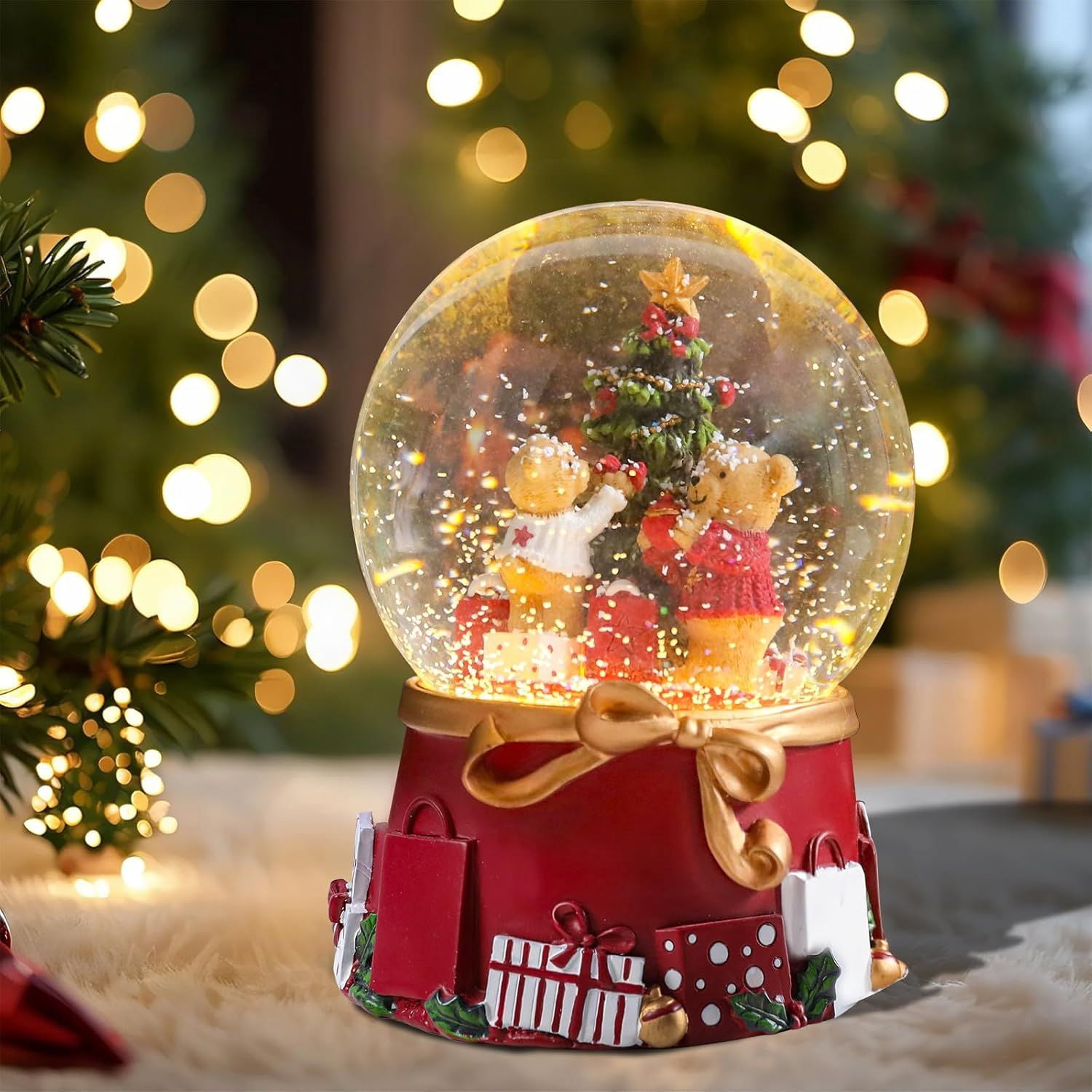 Christmas Snow Globes Gingerbread Man Village House in Cup Christmas Snow Globe with 8 Songs Color Changing Battery Operated Musical Box for Christmas Home Party Décor