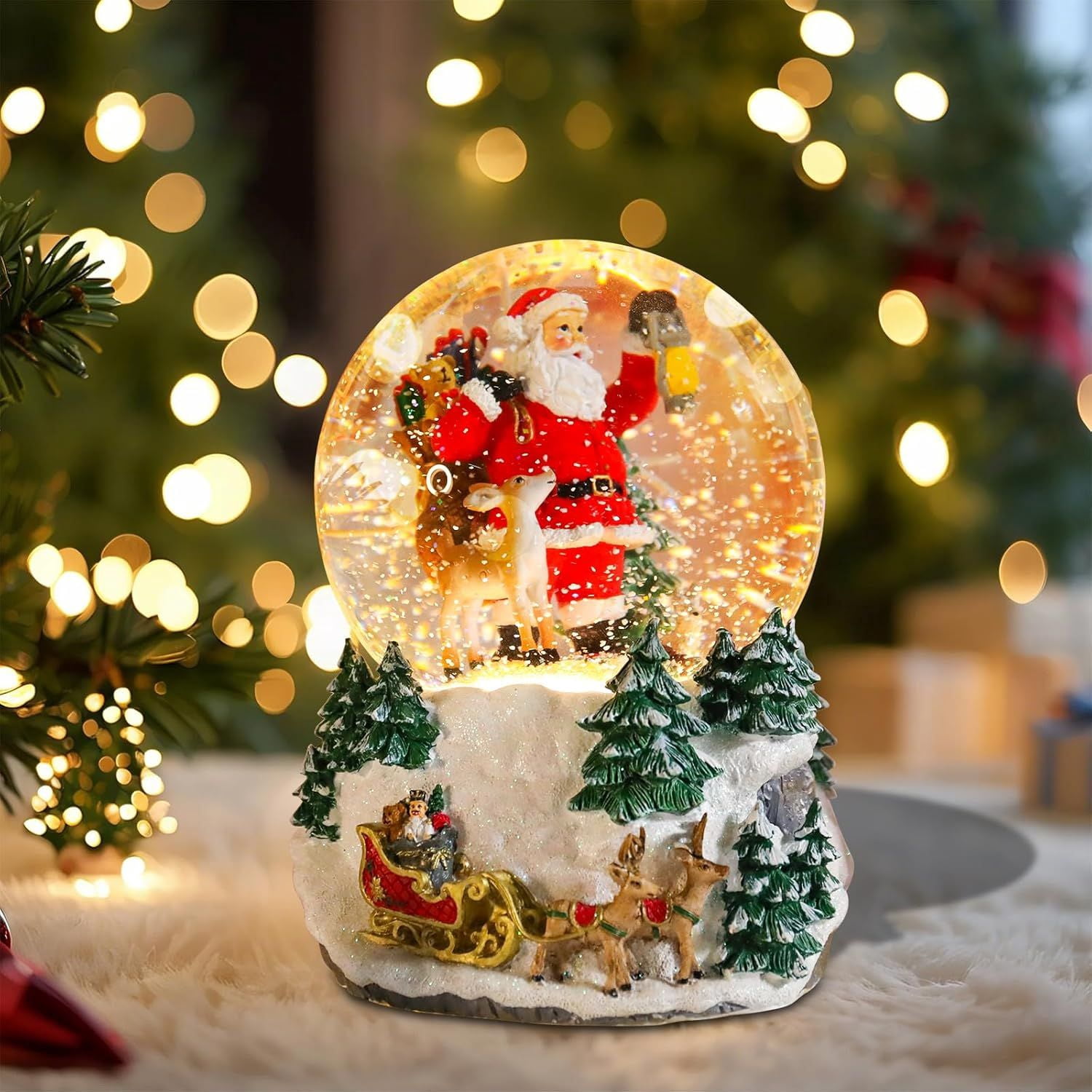Christmas Snow Globes Gingerbread Man Village House in Cup Christmas Snow Globe with 8 Songs Color Changing Battery Operated Musical Box for Christmas Home Party Décor