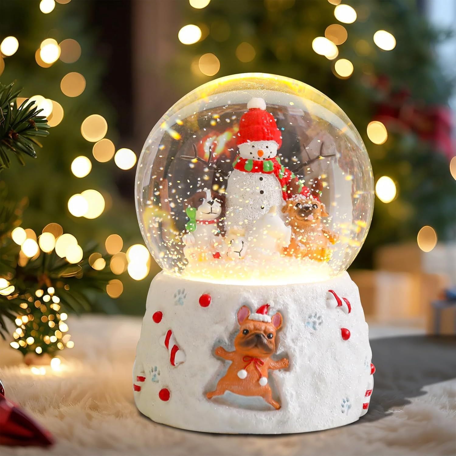 Christmas Snow Globes Gingerbread Man Village House in Cup Christmas Snow Globe with 8 Songs Color Changing Battery Operated Musical Box for Christmas Home Party Décor