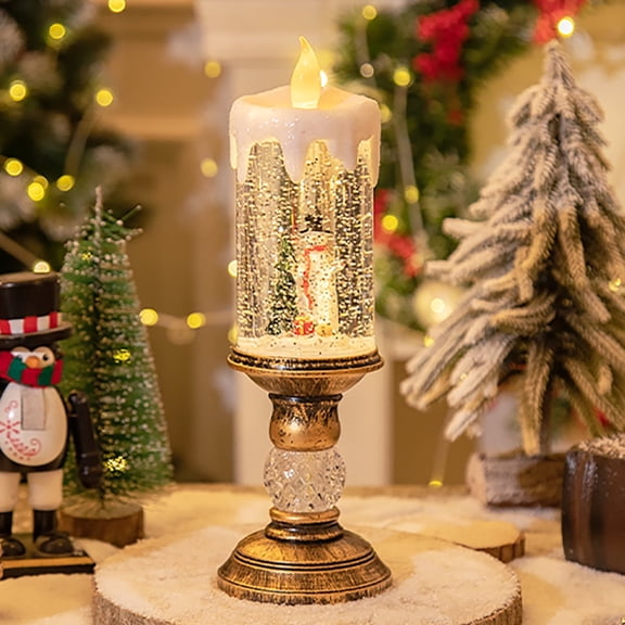 Christmas Snow Globes Lantern with Music USB Lined Operated Snow Globe LED Flameless Candles,Swirling and Glittering 10.5" Christmas Lantern for Christmas Decorations Indoor (Snowmen)