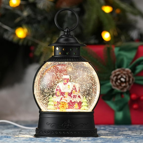 Christmas Snow Globes Lantern, Winter Scene with Highland Cow Christmas Tree, Musical Snowglobe with LED Lights & 6h Timer Swirling Glitter Holiday Decortaions Gifts, USB/Battery Powered