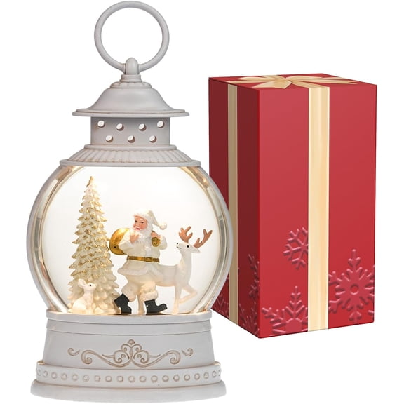Christmas Snow Globes Lantern, Winter Scene with Highland Cow Christmas Tree, Musical Snowglobe with LED Lights & 6h Timer Swirling Glitter Holiday Decortaions Gifts, USB/Battery Powered