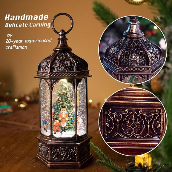 Christmas Snow Globes Musical Lantern with Timer, Nutcracker Figures Rotate with Music, Swirling Glitter Christmas Tree Ornaments for Friends, 12.7''…