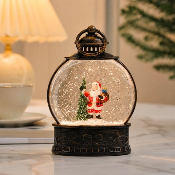 Christmas Snow Globes With Light Swirling Water Glitter Battery Operated Xmas Decor Gift