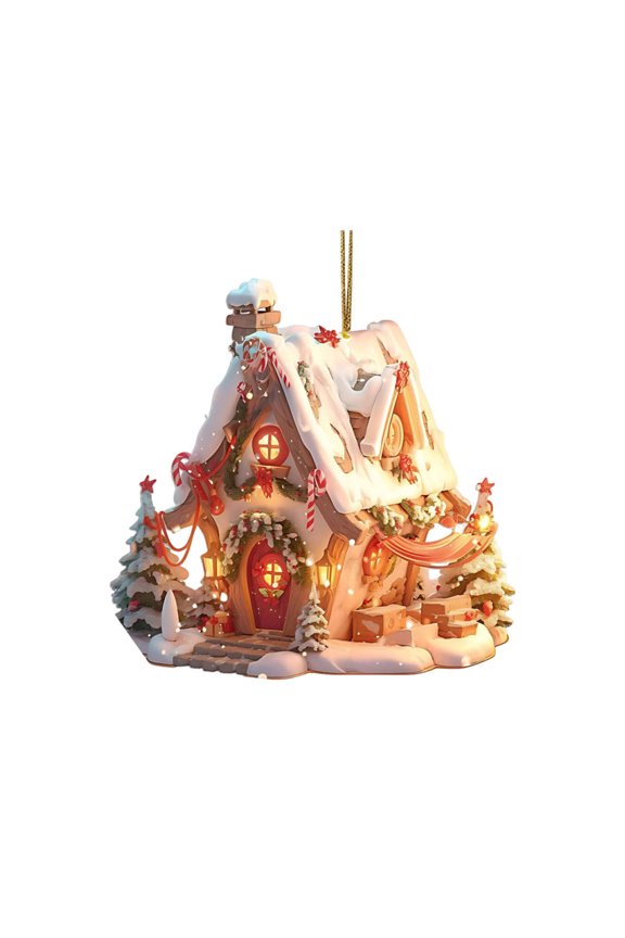 Christmas Snow House 2D Hanging Decoration with Exquisite House Design, Acrylic Christmas Tree Ornament, for Festive Home Decor and Holiday Celebrations