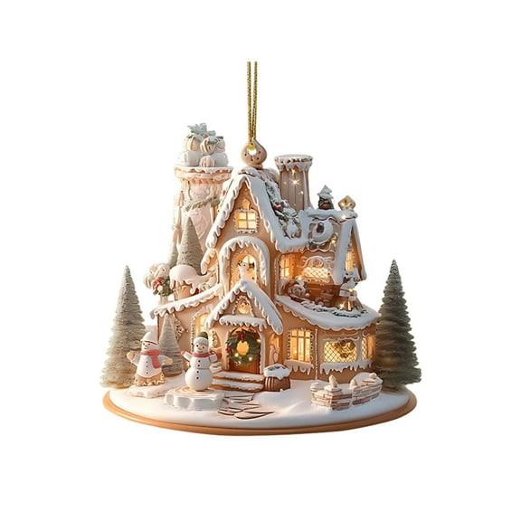 Christmas Snow House 2D Hanging Decoration with Exquisite House Design, Acrylic Christmas Tree Ornament, for Festive Home Decor and Holiday Celebrations