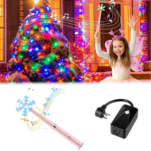 Christmas Snow Magic Wand for Xmas Tree Light Decor, Wireless Snowflake Christmas Tree Decor Controller with Music Switch Outlet Kit, Light up Xmas Tree Garland String Light, Glow in Dark Tree Decor