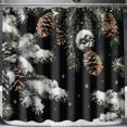 Christmas Snow Pine Cones Fir Branches Bathroom Shower Curtain Black