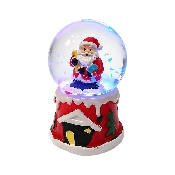 Christmas Snow Scene Ornament with LED Glow and Floating Snow Effect, Small Tabletop Holiday Decor for Shelf, Desk, Mantel, or Party Display