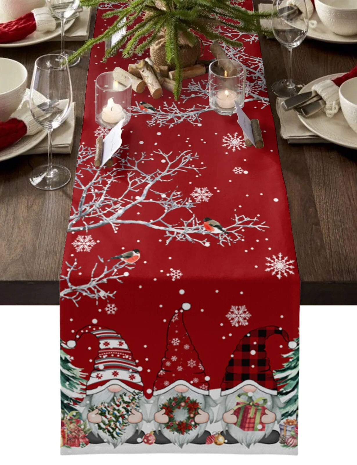 Christmas Snow Scene Snowflakes Gnome Table Runner Christmas Dining