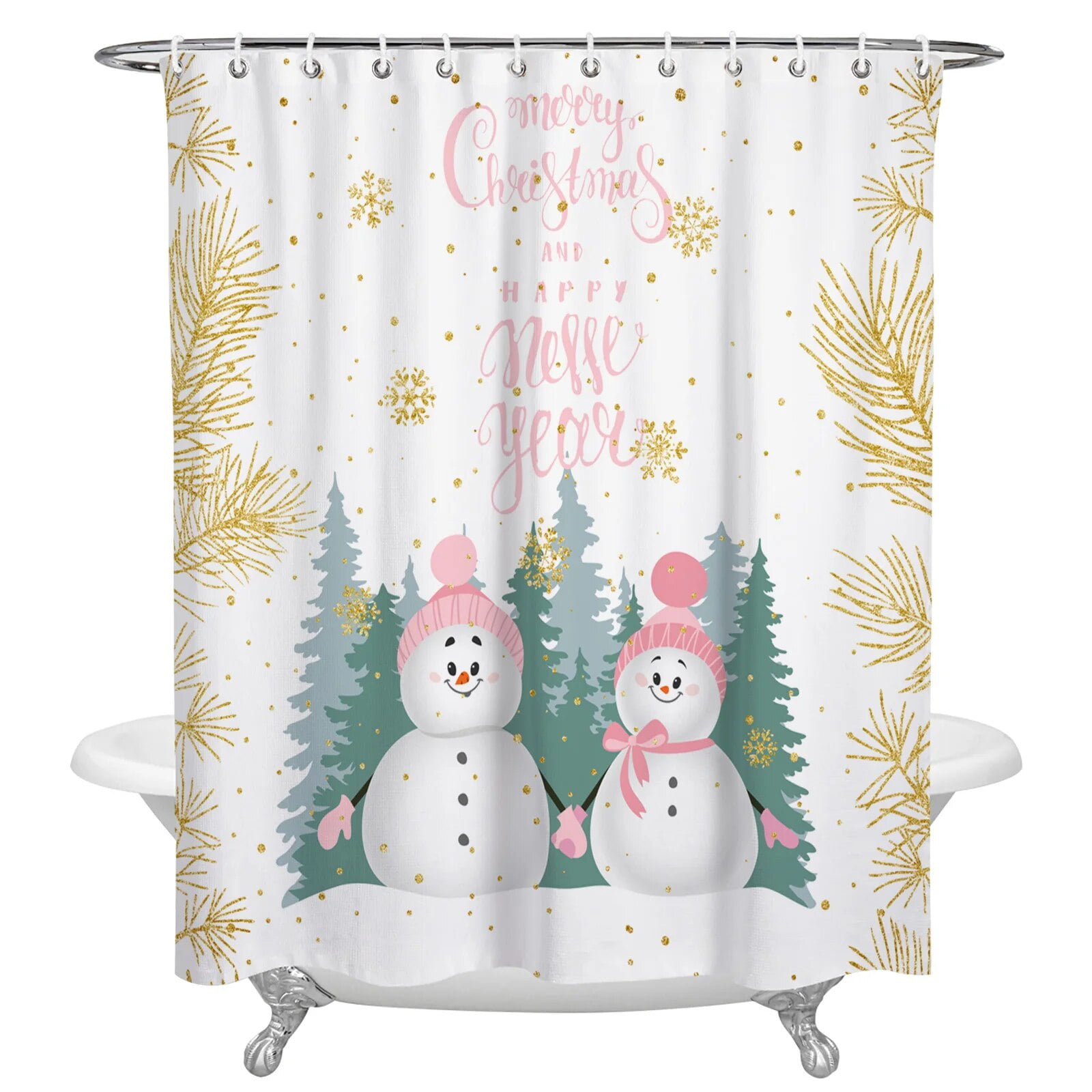 Christmas Snow Scene Snowman Shower Curtains Waterproof Bath Curtains 