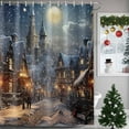 thumbnail image 1 of Christmas Snow Shower Curtains for Bathroom, Covered Night Town Street Moon Waterproof Fabric Shower Curtain for Bathroom Bathtub Decoration, Machine Washable, 72"x72", 1 of 9