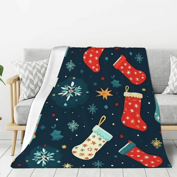Christmas Snow Socks (2) Throw Blanket for Stylish Warm Winter Cabin Ultra-Soft Micro Fleece Blanket, Premium Microfiber, Silky Soft, Plush, Warm and Lightweight for Couch, Sofa, Bed - 40"X30"