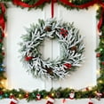 thumbnail image 1 of Christmas Snow Spray Red Fruit Pines Needle Wreath Decoration, Door Hanging, Wall Layout, Mantel, Tabletop and Festive Holiday Ornament, 1 of 7