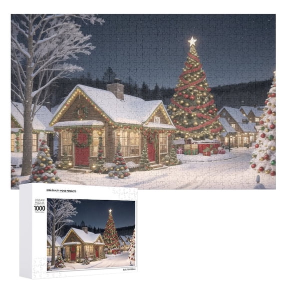 Christmas Snow Town Holiday,Christmas Festival 1000 Piece Jigsaw Puzzle for Adults Challenging Puzzle Perfect for Game Nights - A008