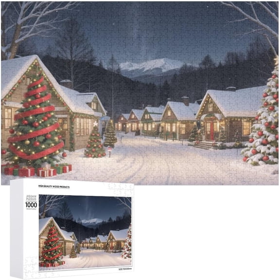 Christmas Snow Town Holiday, Christmas Festival 500 Piece Jigsaw Puzzle for Adults, Challenging Puzzle Perfect for Game Nights, 20.5x15 in