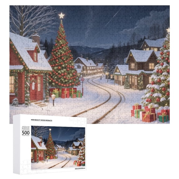 Christmas Snow Town Holiday,Christmas Festival 500 Piece Jigsaw Puzzle for Adults Challenging Puzzle Perfect for Game Nights - A006