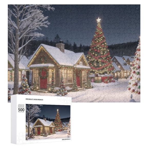 Christmas Snow Town Holiday,Christmas Festival 500 Piece Jigsaw Puzzle for Adults Challenging Puzzle Perfect for Game Nights - A008
