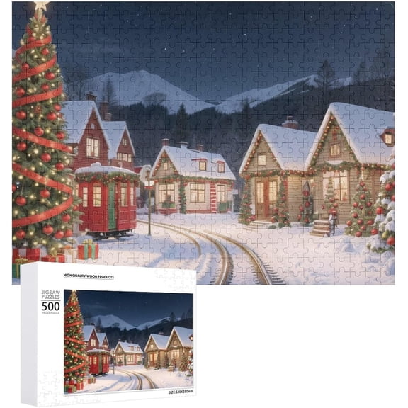 Christmas Snow Town Holiday,Christmas Festival 500 Piece Jigsaw Puzzle for Adults Challenging Puzzle Perfect for Game Nights - A009