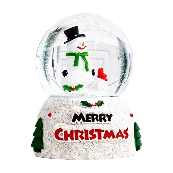 Christmas Snow with Light Resin Glass Snowball Ornament Light up Holiday Desktop Decor Xmas Gift for Home Tabletop Decoration