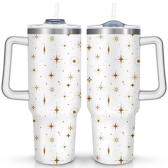 Christmas Snowflake 40 OZ Travel Mug with Handle Stainless Steel Coffee Travel Mug Golden Pattern Thermal Insulated Coffee Mug for Home Office Supplies Tumbler for School Camping
