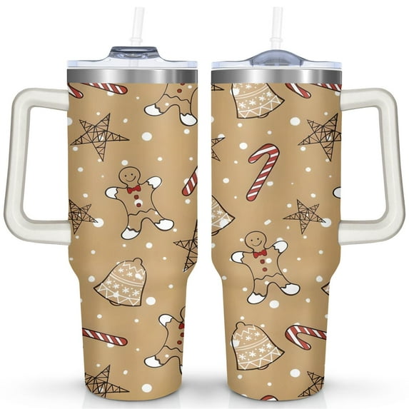 Christmas Snowflake 40 Oz Coffee Tumbler with Handle Double Wall Christmas Snowflake Ball Travel Mug Modern Tumbler for Spring Summer Camping Outdoor for Women Men Friend Dad