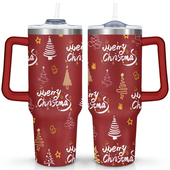 Christmas Snowflake 40 Oz Coffee Tumbler with Handle Stainless Steel Winter Snowflake Travel Cups Decorative Tumbler for Home Office Supplies Birthday Christmas for Women Men Friend Dad