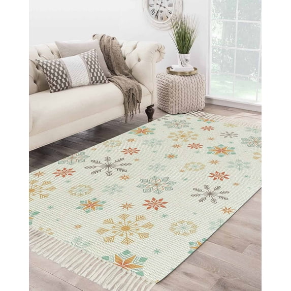 Christmas Snowflake Area Rug 4x6 Living Room Rug with Tassel Woven ...