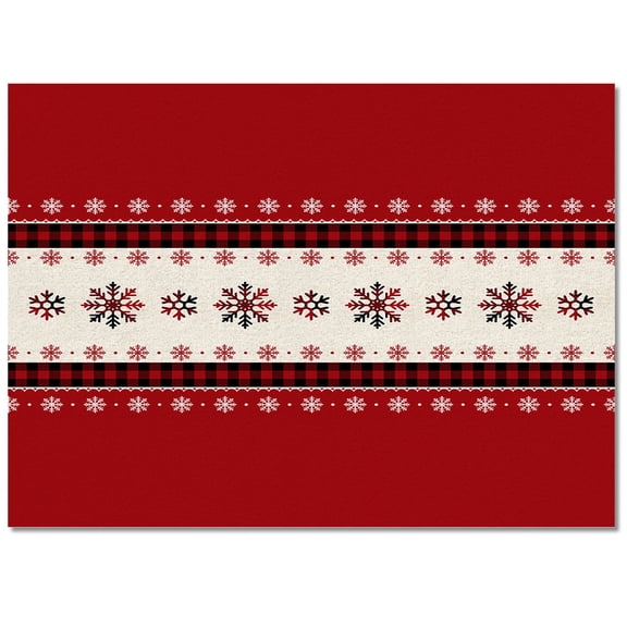 Christmas Snowflake Area Rug 5x7ft Red and Black Buffalo Plaid Non-Slip Washable Square Rugs Soft Felt Indoor Floor Mat for Bedroom Kitchen Living Room Bathroom