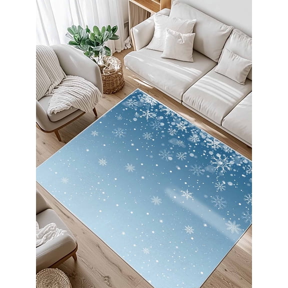 Christmas Snowflake Area Rug for Bedroom 4x6 Ft Blue Gradient Super Soft fuzzy Throw Rug Non-Slip Fluffy Plush Indoor Floor Carpet for Living Room Nursery Home Decor