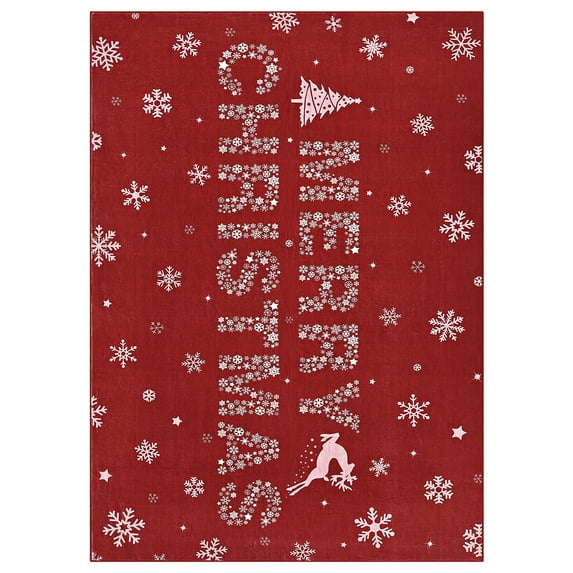 Christmas Snowflake Area Rug Washable Non Slip for Entryway Merry Christmas Mats for Front Door
