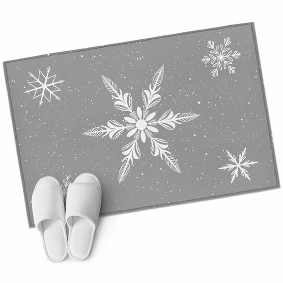 Christmas Snowflake Area Rug 2x3ft Grey Winter Classic Texture Non-Slip Washable Square Rugs Soft Felt Indoor Floor Mat for Bedroom Kitchen Living Room Bathroom