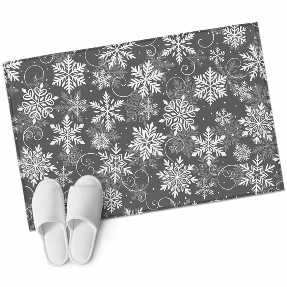 Christmas Snowflake Area Rug 2x3ft Winter Snowflake Grey Texture Non-Slip Washable Square Rugs Soft Felt Indoor Floor Mat for Bedroom Kitchen Living Room Bathroom