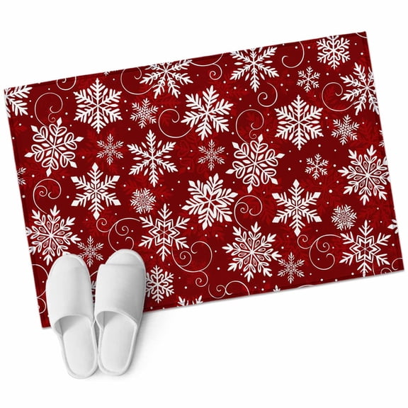 Christmas Snowflake Area&nbsp;Rug 2x3ft Winter Snowflake Red Texture Non-Slip&nbsp;Washable Square&nbsp;Rugs Soft Felt Indoor Floor Mat for Bedroom Kitchen Living Room Bathroom