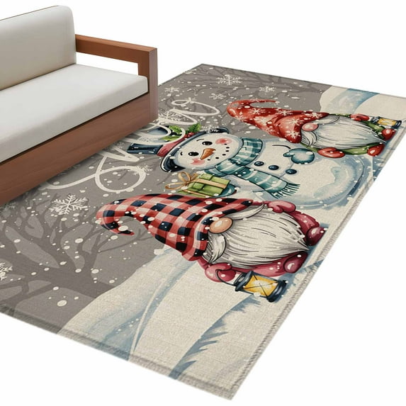 Christmas Snowflake Area Rug 3x5ft Gnome Snowman Winter Snow Scene Grey ...