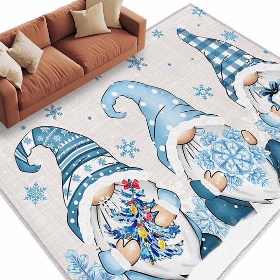 Christmas Snowflake Area&nbsp;Rug 5x7ft Dwarf Elf Gift Non-Slip&nbsp;Washable Square&nbsp;Rugs Soft Felt Indoor Floor Mat for Bedroom Kitchen Living Room Bathroom