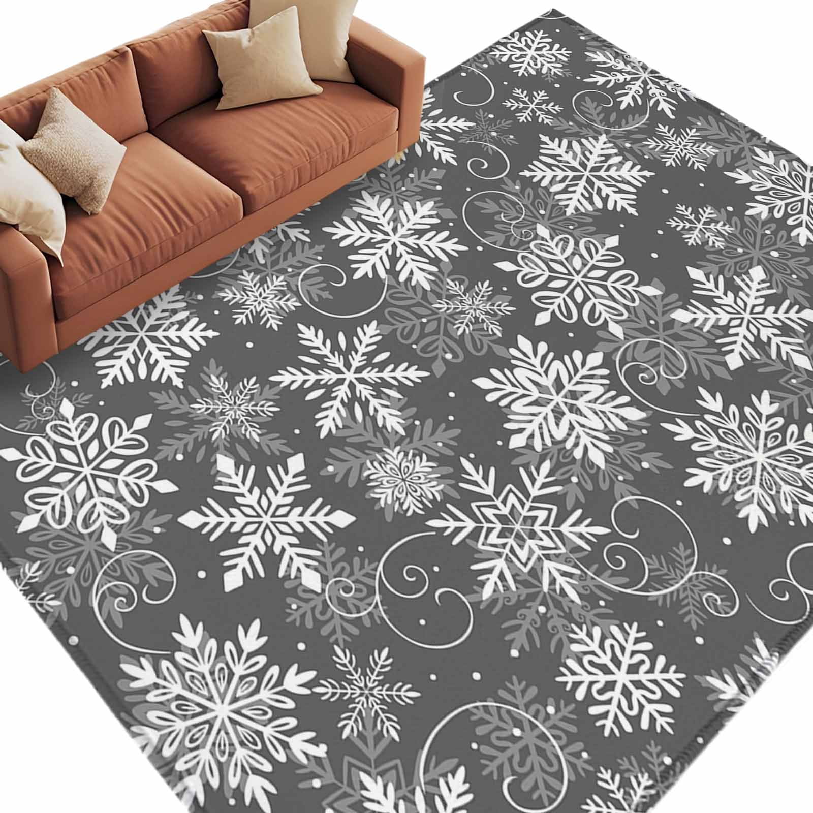 Cold Weather Rugs Christmas Snowflake Area Rug 5x8ft Winter Snowflake Grey Texture Non ...
