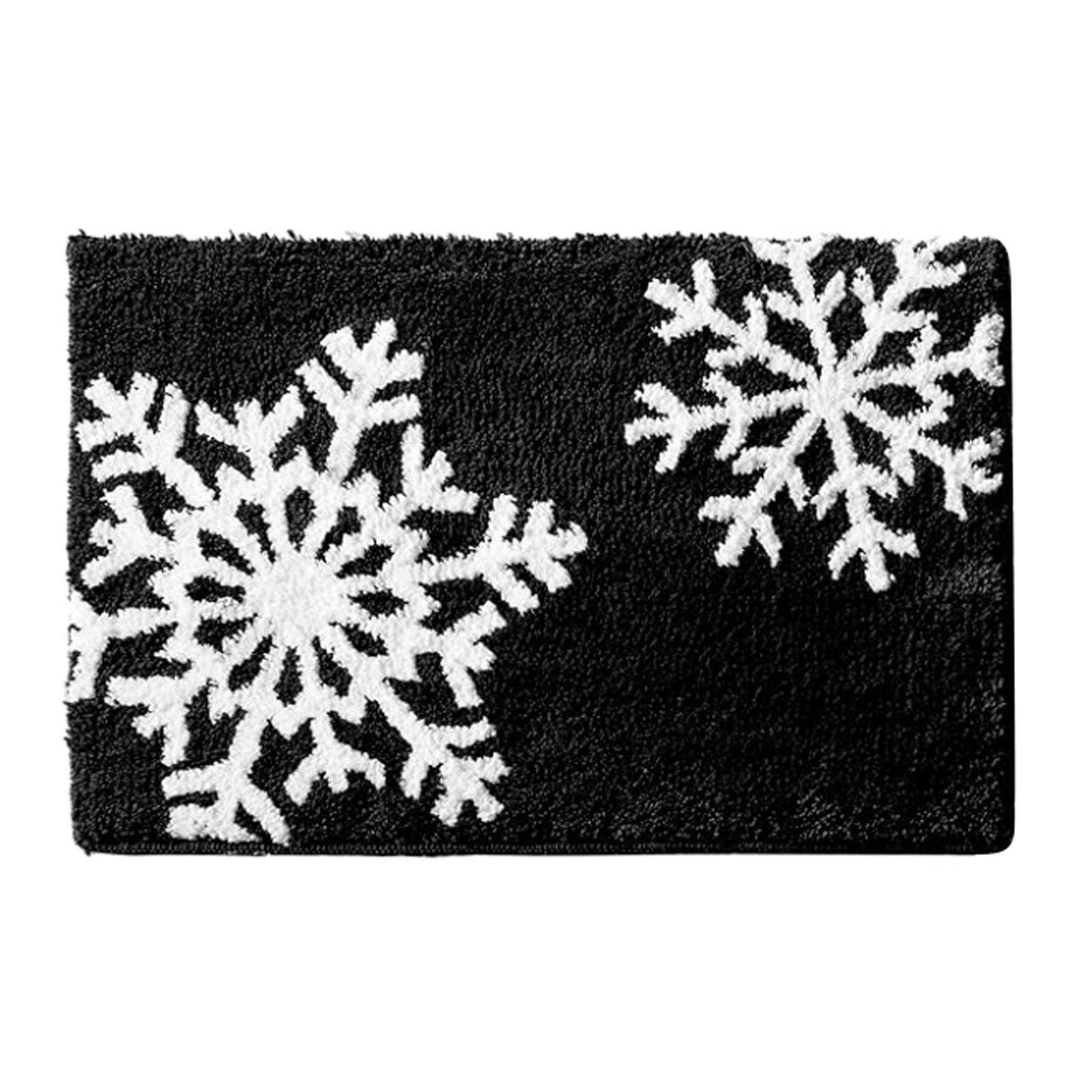 Christmas Snowflake Bath Mat, Soft Absorbent Bath Rug with Non- Back, Plush Winter Bathroom Carpet for Shower Tub Sink Floor Decor