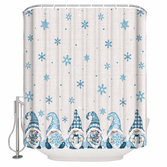 Christmas Snowflake Bathroom Shower Curtains with Hooks, Dwarf Elf Gift Waterproof Fabric Washable Shower Curtain for Home Hotel Bathtub Decor 60x72 Inches