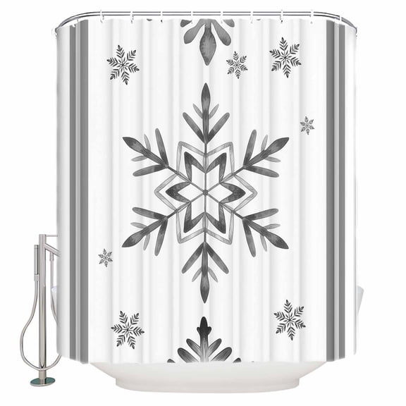 Christmas Snowflake Bathroom Shower Curtains with Hooks, Grey Vintage Winter Vintage Abstract Waterproof Fabric Washable Shower Curtain for Home Hotel Bathtub Decor 54x78 Inch