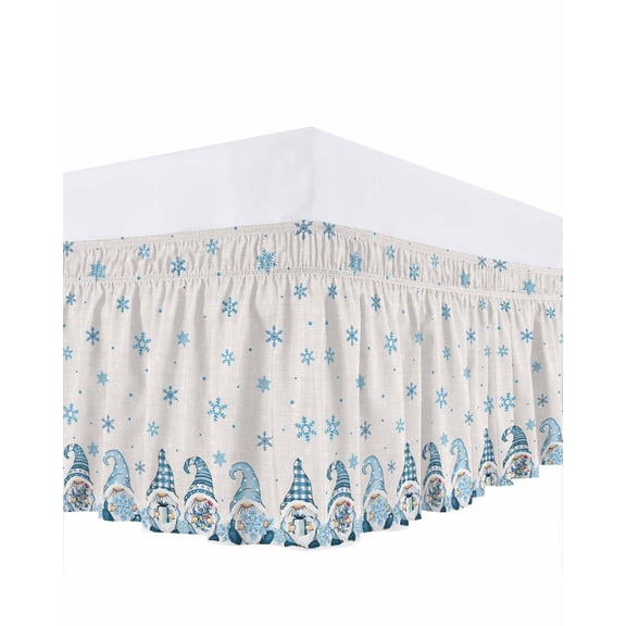 Christmas Snowflake Bed Skirt Dwarf Elf Gift Bed Skirts Queen Size 18 Inch Drop, Wrap Around Dust Ruffle&nbsp;Bedskirt with Adjustable Elastic Belt for Queen Size Beds