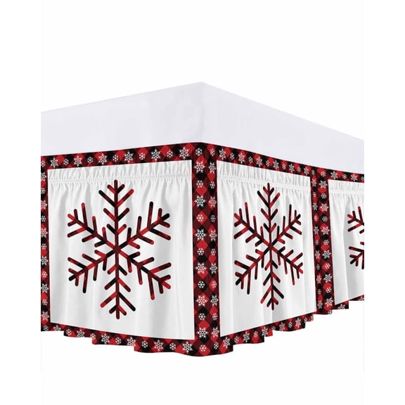 Christmas Snowflake Bed Skirt Red and Black Buffalo Plaid Bed Skirts California King Size 18 Inch Drop, Wrap Around Dust Ruffle Bedskirt with Adjustable Elastic Belt for Queen Size Beds